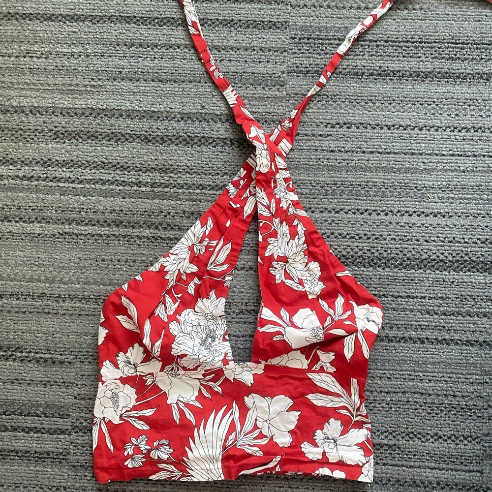 Express red floral halter top